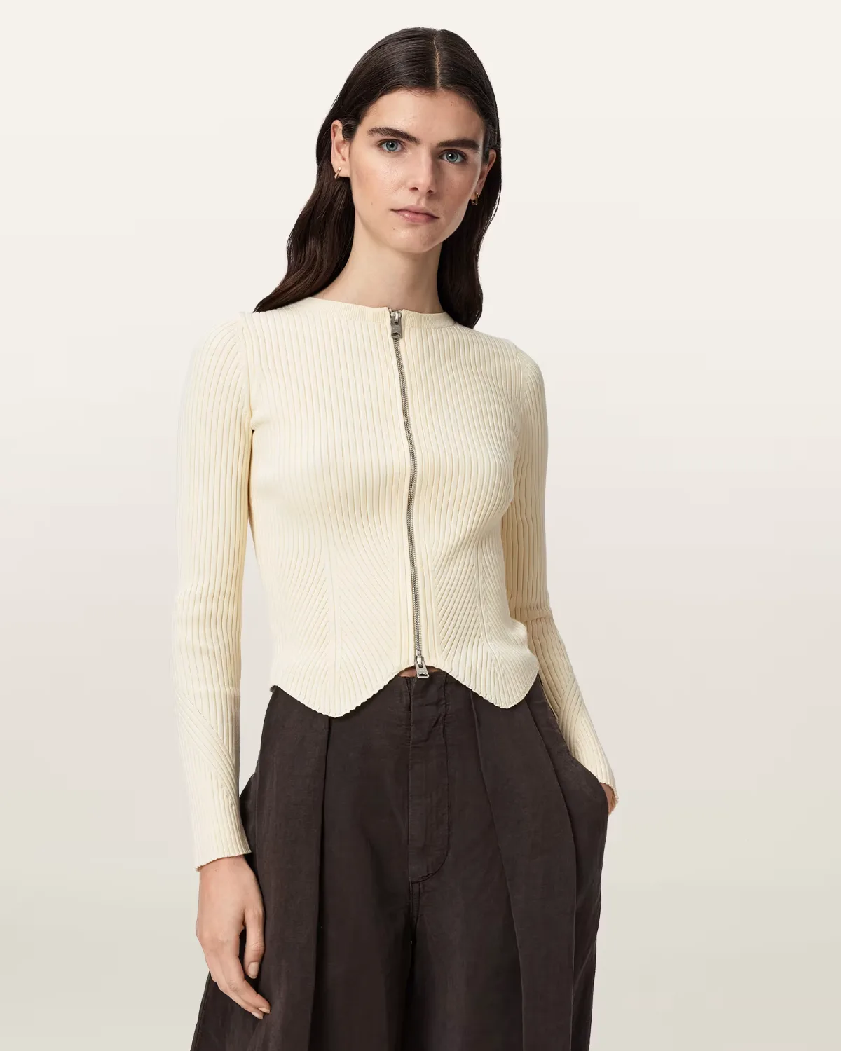 Cruz Zip-Up Ribbed Cardigan by AllSaints