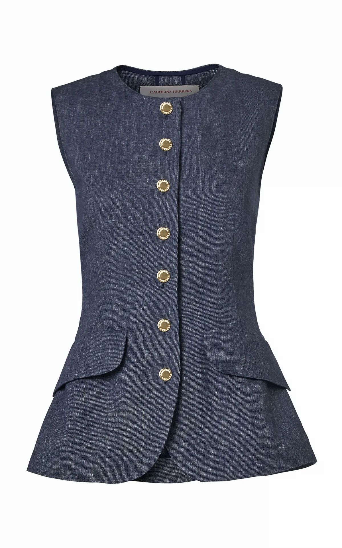 Button-Up Linen-Cashmere Blend Top by Carolina Herrera