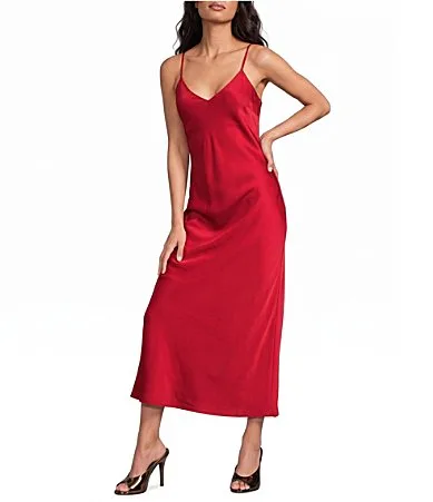 Haven Satin V-Neck Sleeveless Midi Slip Dress by Gianni Bini