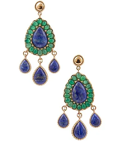 Cobalt Canyon Golden Lapis and Green Onyx Chandelier Earrings by Barse