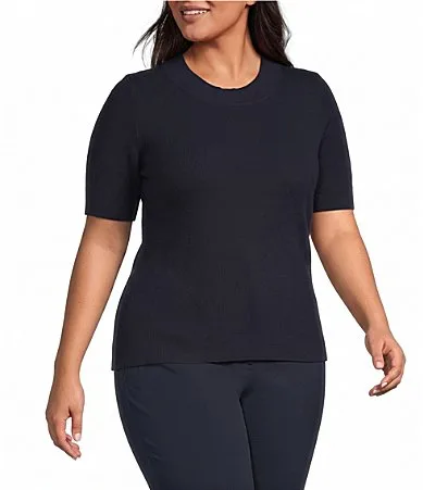 Mock Neck Short Sleeve Fitted Soft Knit Sweater Top