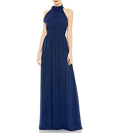 Mac Duggal High Halter Bow Turtleneck Sleeveless A-Line Gown by M.A.C.