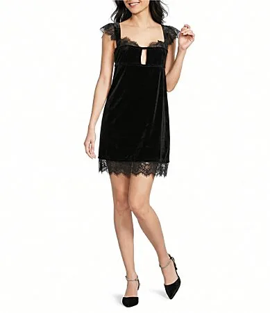 Belle by Badgley Mischka x Bracie Aston Ashleigh Velvet Lace Mini Dress by Badgley Mischka