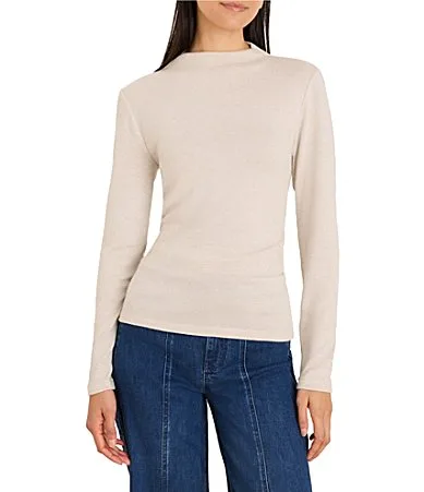 Everyday Sparkle Funnel Neck Long Sleeve Ruched Knit Tee Top