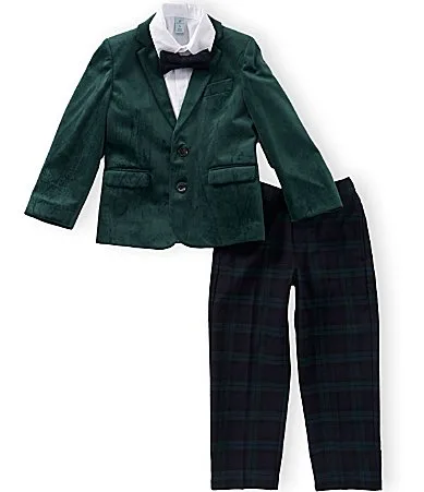 Velvet Jacket Plaid Pants 4-Piece Suit Set by Class Club