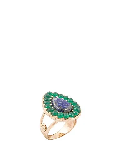 Cobalt Canyon Golden Lapis and Green Onyx Statement Ring by Barse