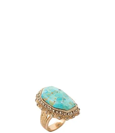 Heritage Sky Golden Genuine Turquoise and Marcasite Statement Ring by Barse