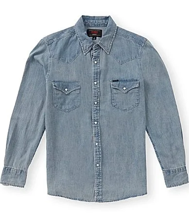 Medium Wash Denim Solid Woven Shirt by Rock & Roll Denim