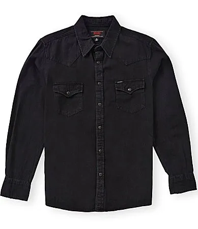 Black Denim Solid Woven Shirt by Rock & Roll Denim