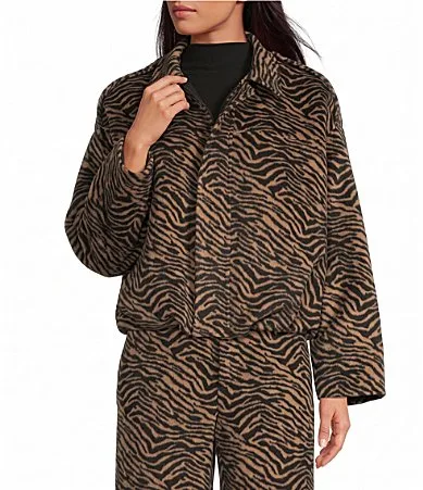 Esme Tiger Printed Collared Long Sleeve Coordinating Wool Blend Bomber Jacket by Gianni Bini