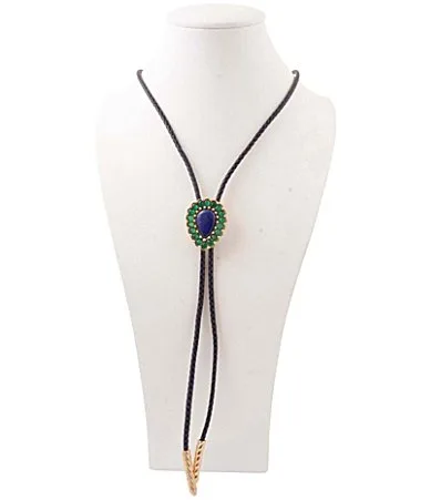Canyon Golden Lapis and Green Onyx Cobalt Bolo Y Necklace by Barse