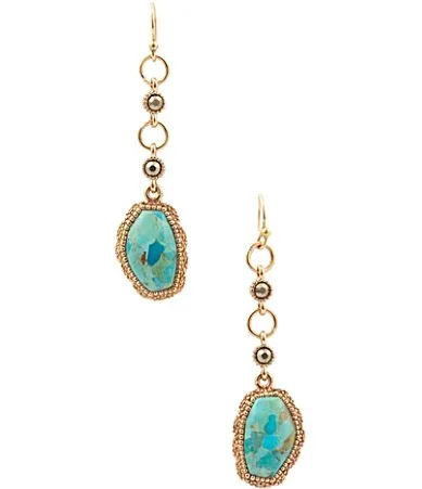 Heritage Sky Golden Genuine Turquoise and Marcasite Linear Earrings by Barse