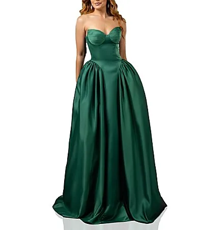 Sweetheart Neck Side Pleated Satin Ballgown