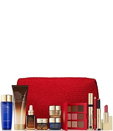 12-Piece Holiday Blockbuster Beauty Gift Set 90 with Any Estée Lauder Purchase Rose Lip Look by Estée Lauder
