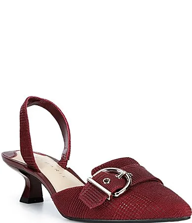 Zell Houndstooth Leather Buckle Ornament Slingback Pumps by Alex Marie