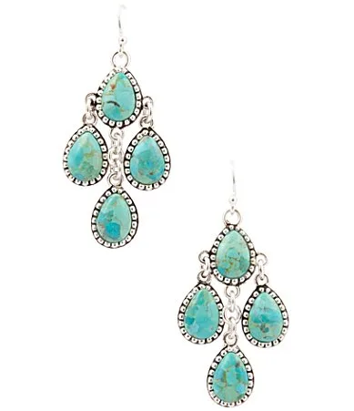 Sacred Sky Silver and Genuine Turquoise Chandelier Earrings by Barse