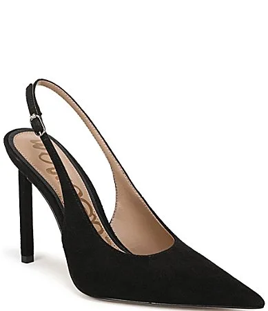 Tegan Suede Pointed Toe Stiletto Slingback Pumps by Sam Edelman