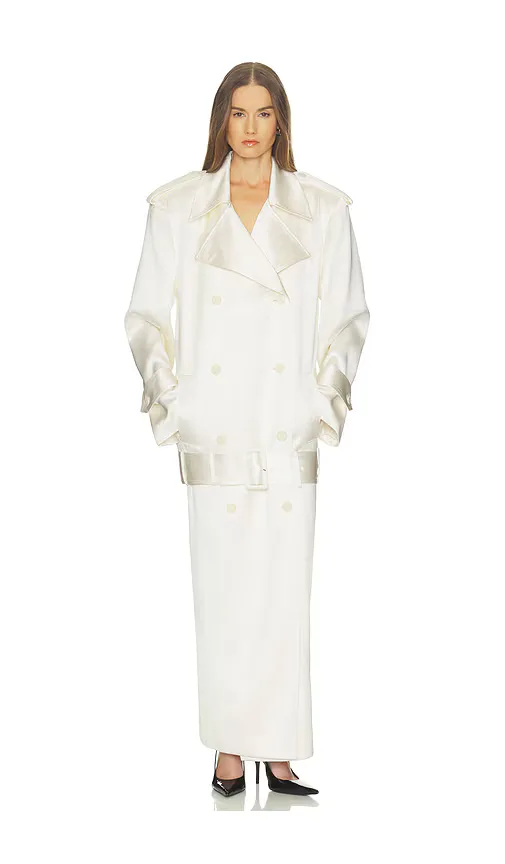 Trench Coat with Low Belt in Double Face Satin by Helsa