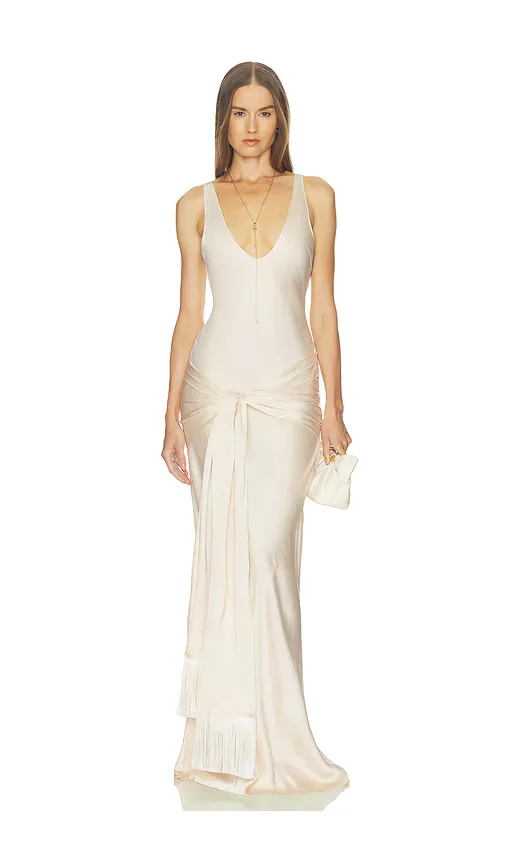 Satin Dress with Tie and Fringe by Helsa