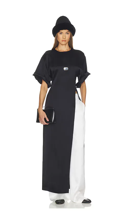 Longline Shirt in Double Face Satin by Helsa