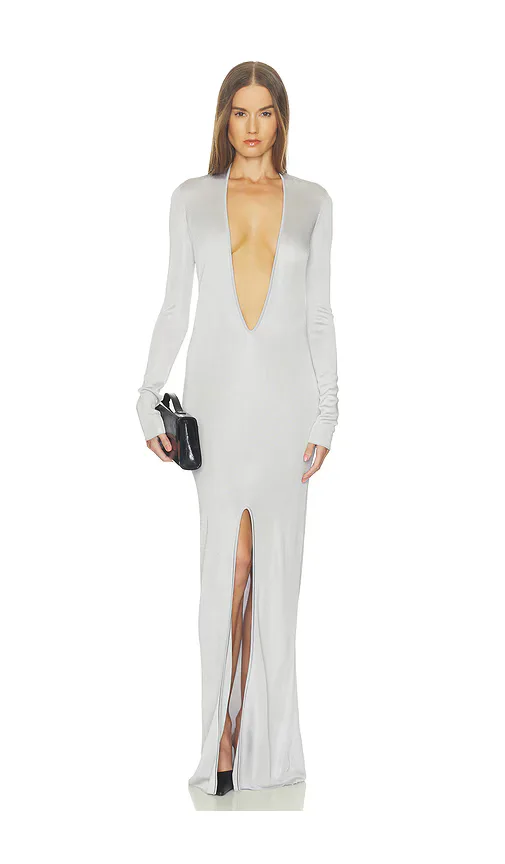 Monrow Plunge Knit Gown by Helsa