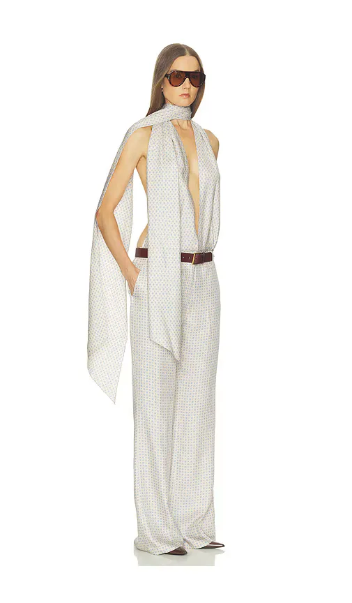Scarf Halter Jumpsuit in Tie Print by Helsa