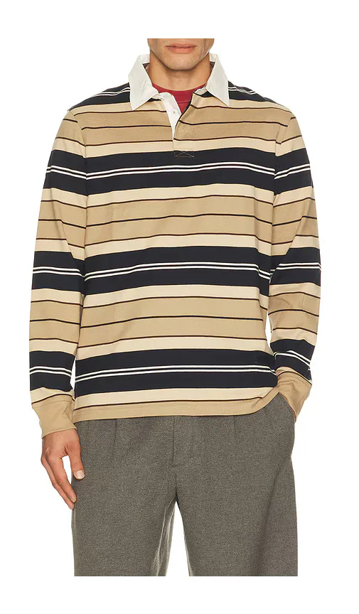 Frith Tartan Stripe Rugby Polo Shirt - Stone by Barbour