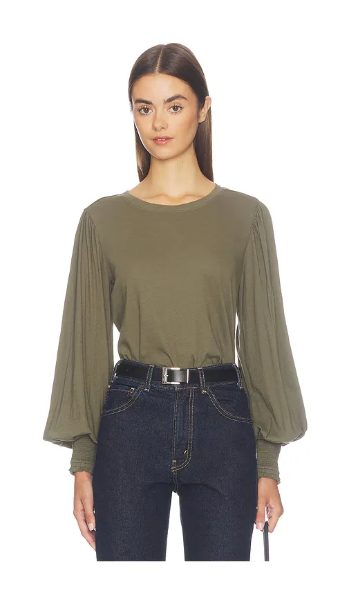 Smocked Cuff Rib Neck Tee by Bobi