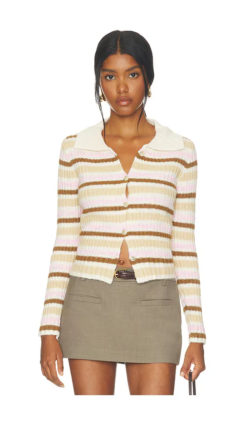 Pink Maple Stripe Knit Cardigan by Zemeta