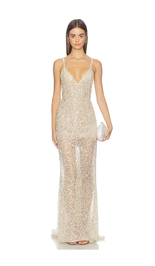 V-Neck Embellished Gown by Bronx Banco