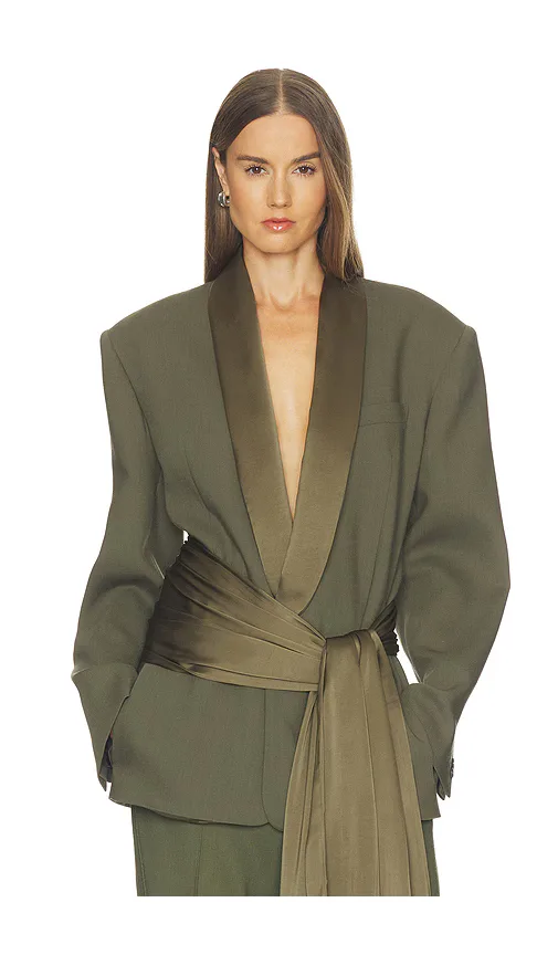 Wool Blend Longline Suiting Blazer by Helsa
