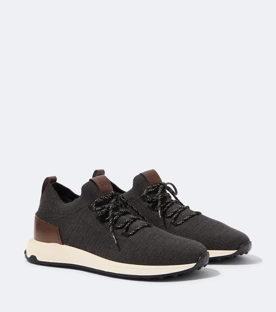 Knitted Leather-Trimmed Sneakers by Tod's