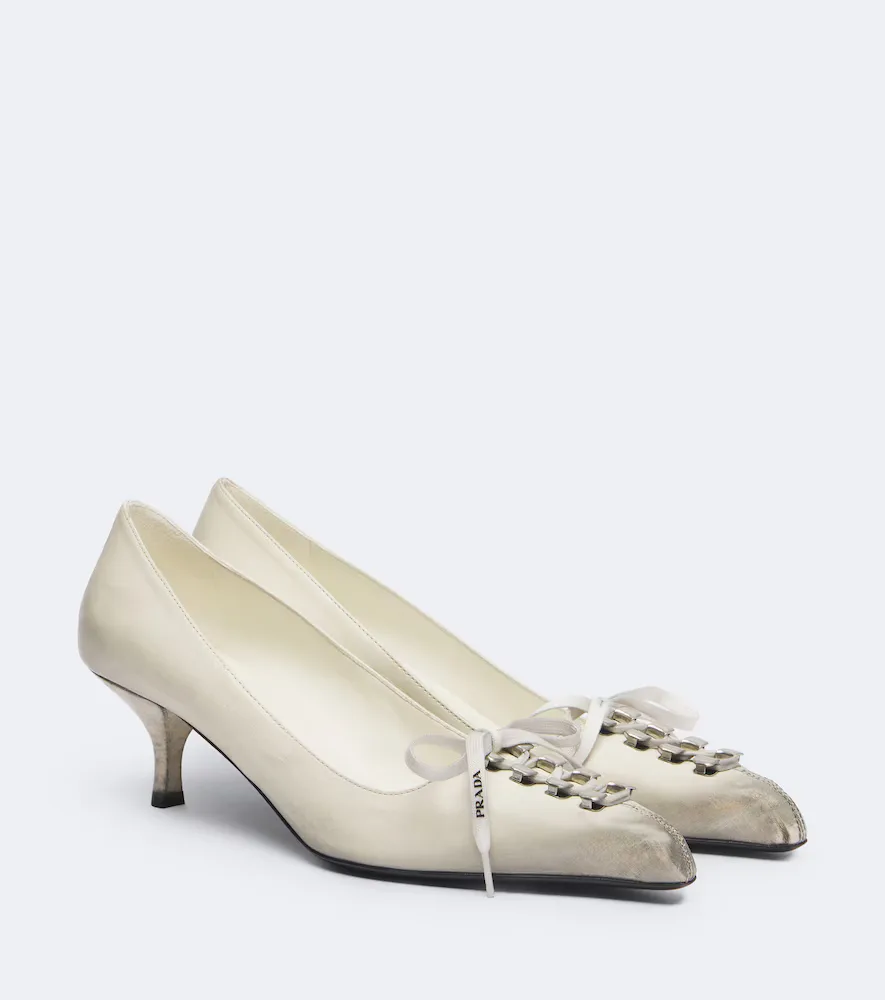 Distressed Leather Pumps by Prada