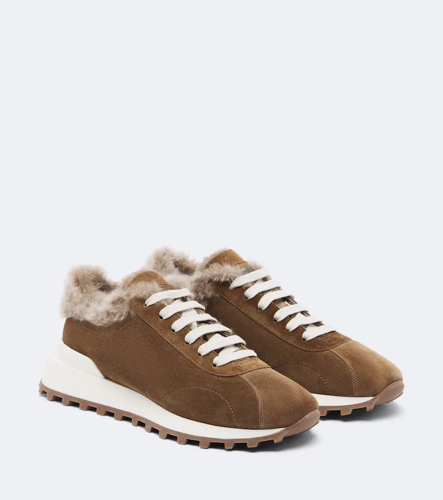 Monili Shearling-Lined Suede Sneakers by Brunello Cucinelli
