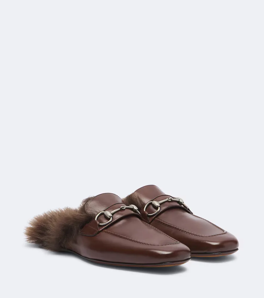 Larindo Horsebit Shearling-Lined Leather Mules