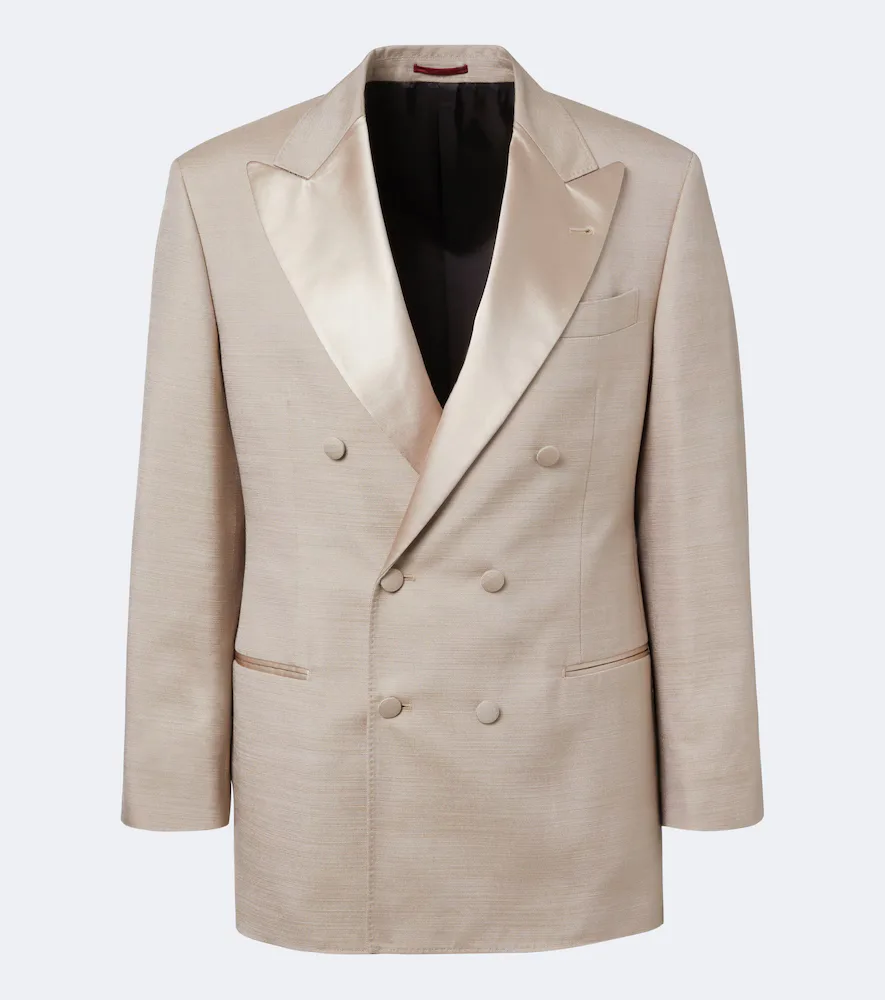 Double-Breasted Satin-Trimmed Silk Blazer by Brunello Cucinelli