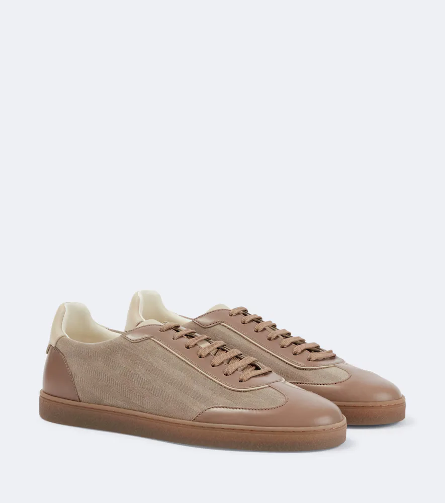 Leather-Trimmed Herringbone Sneakers by Brunello Cucinelli