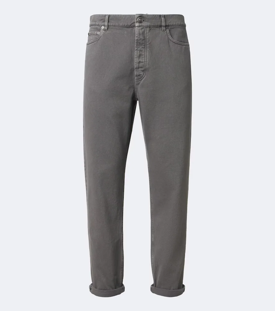 Leather-Trimmed Straight Jeans by Brunello Cucinelli