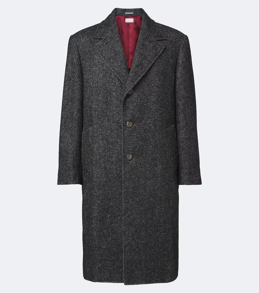 Herringbone Wool and Alpaca-Blend Coat by Brunello Cucinelli
