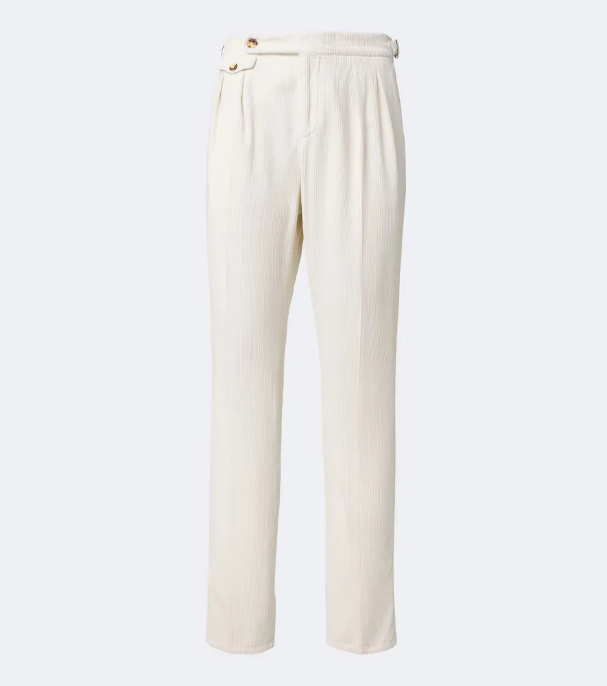 Pleated Cotton Corduroy Straight Pants by Brunello Cucinelli