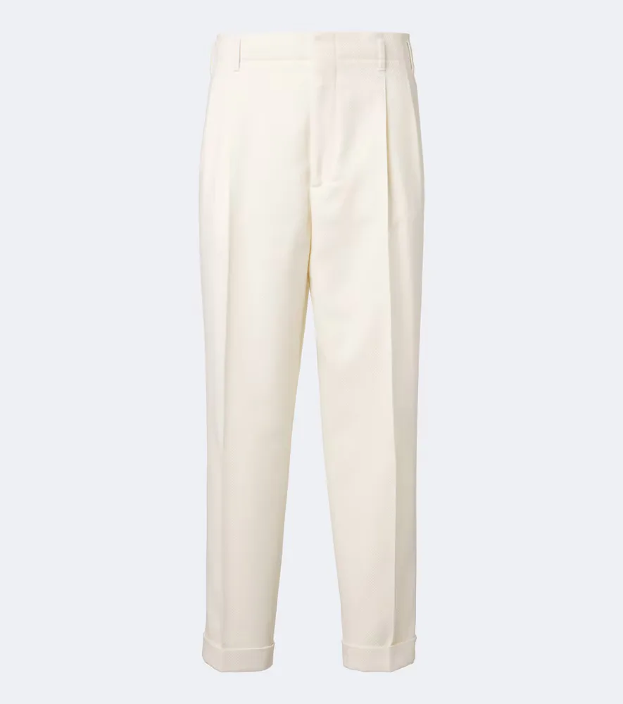 Pleated Wool and Cotton Straight Pants by Brunello Cucinelli