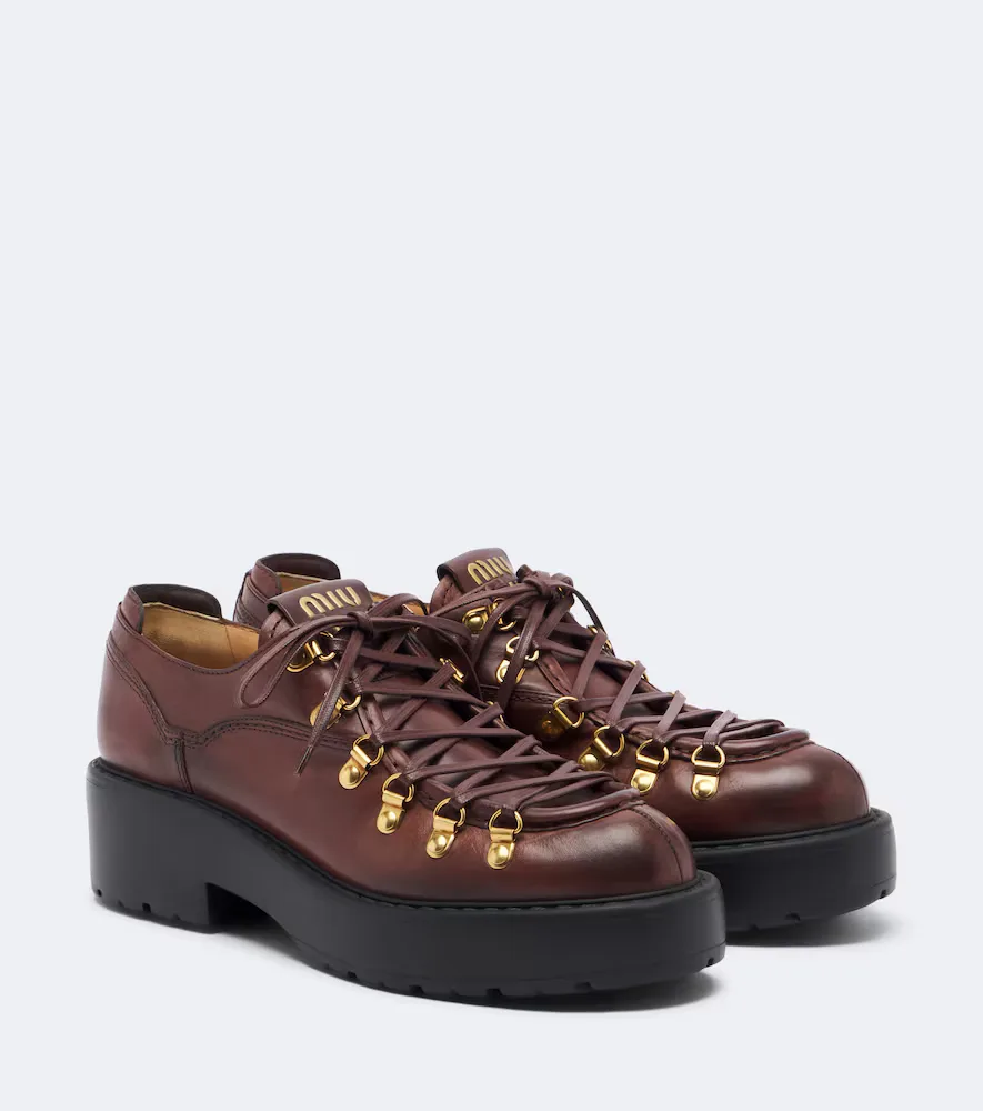 Leather Lace-Up Loafers by Miu Miu
