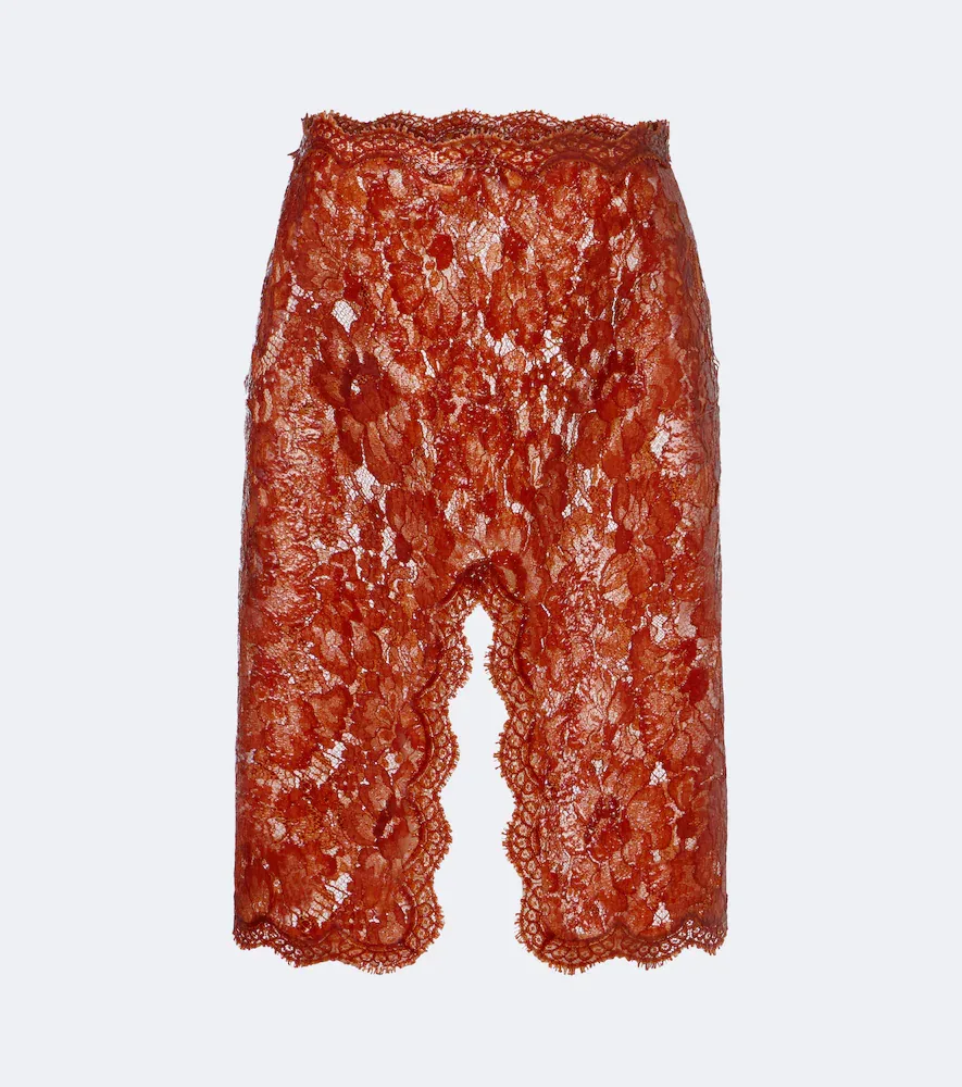 Scalloped Coated Lace Pencil Skirt by Saint Laurent