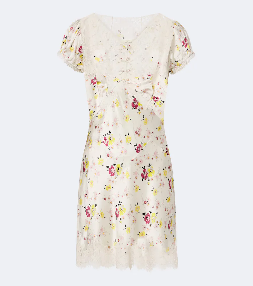 Elisaria Floral Lace-Trimmed Silk Minidress