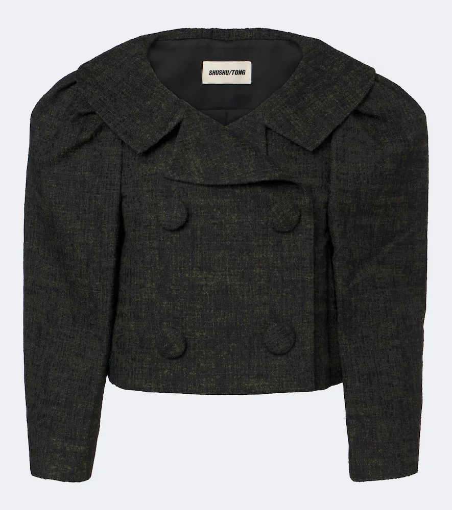 Cropped Double-Breasted Tweed Jacket by Shushutong