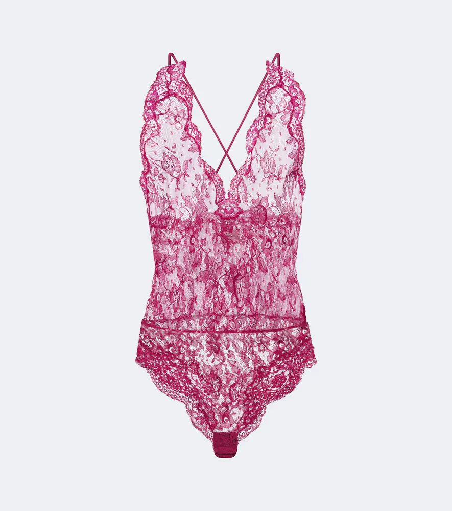 Sheer Cotton-Blend Lace Bodysuit by Saint Laurent