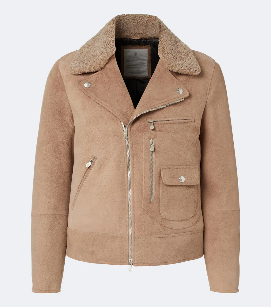 Shearling-Trimmed Suede Biker by Brunello Cucinelli