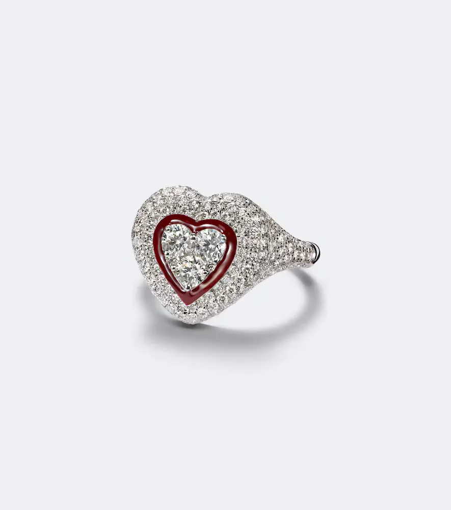 Love Pop 18kt White Gold and Enamel Pinky Ring with Diamonds by Kamyen