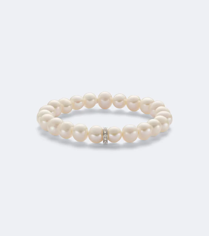 14kt White Gold Beaded Bracelet with Freshwater Pearls and Diamonds by Sydney Evan