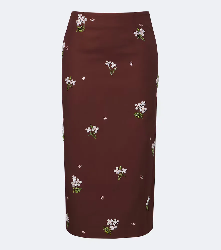 Embellished Cotton Pencil Skirt by Shushutong